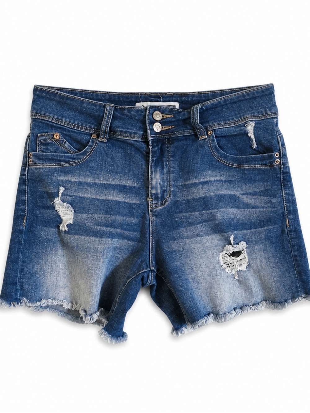 •YMI Mid Rise Distressed Blue Denim Shorts